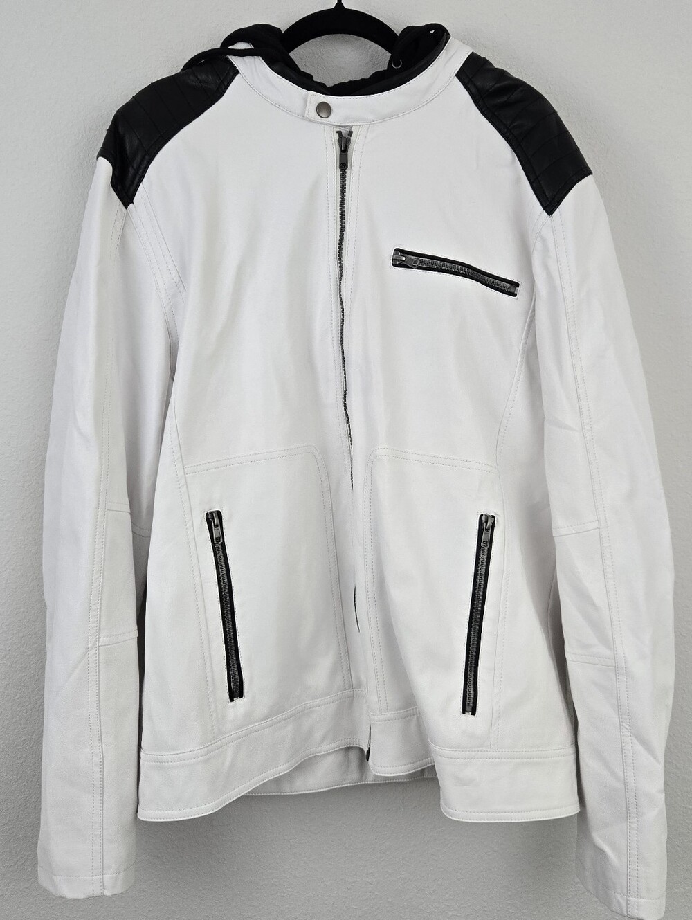 White & Black Leather Jacket G By Guess